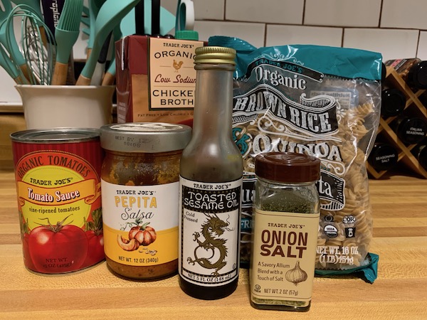 a variety of snacks, spices, and pantry staples from Trader Joe's